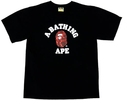 A Bathing Ape Red Camo College Logo Black Tee