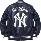 Supreme/MLB/Yankees Navy Leather Jacket