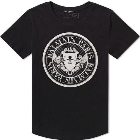 Balmain Paris Distressed Circle Tee Black