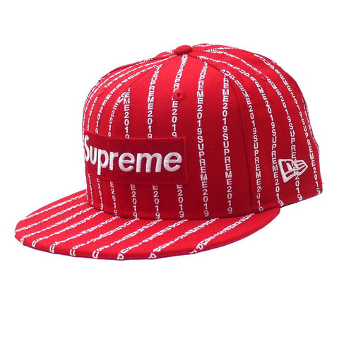 Supreme Text Stripe New Era Cap Red