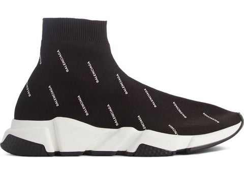 Balenciaga Speed Trainer Logo Print Black White