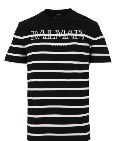 Balmain Paris Striped Logo Tee Black