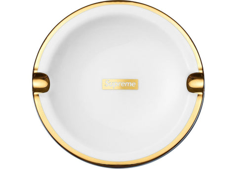 Supreme Gold Trim Ceramic Ashtray White