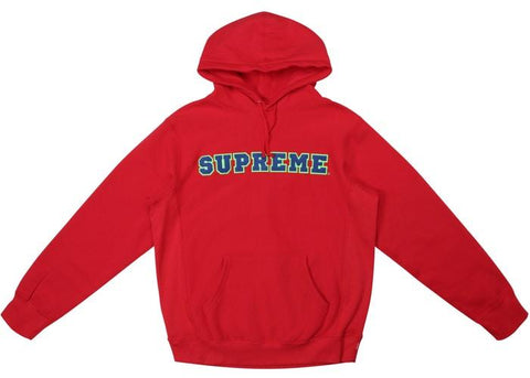 Supreme Cord Collegiate Logo Hooded Sweatshirt Red