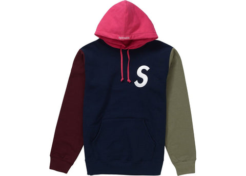 Supreme S Logo Color Blocked Hooded Sweatshirt Navy