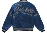 Supreme Worn Leather Varsity Jacket Blue