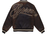 Supreme Worn Leather Varsity Jacket Black