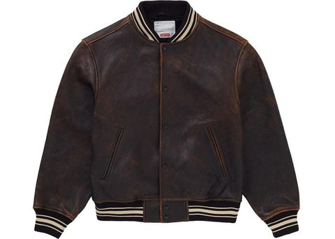 Supreme Worn Leather Varsity Jacket Black