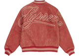 Supreme Worn Leather Varsity Jacket Red