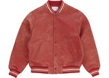 Supreme Worn Leather Varsity Jacket Red