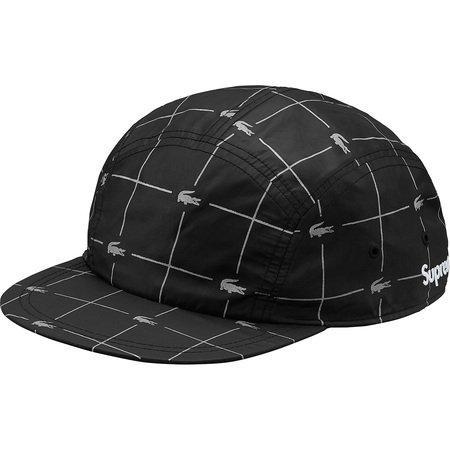 Supreme LACOSTE Reflective Grid Nylon Camp Cap Black