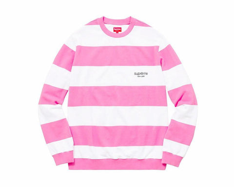 Supreme Striped Pique Crewneck (SS16) White/Pink