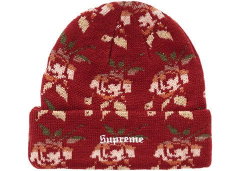 Supreme Rose Jacquard Beanie Burgundy