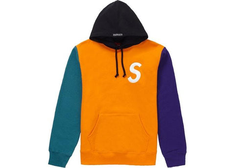 Supreme S Logo Color Blocked Hooded Sweatshirt Orange