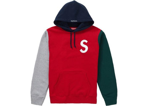 Supreme S Logo Color Blocked Hooded Sweatshirt Red