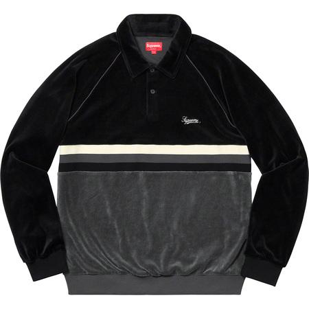 Supreme Stripe Velour Raglan L/S Polo Black
