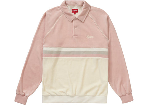 Supreme Stripe Velour Raglan L/S Polo Pink